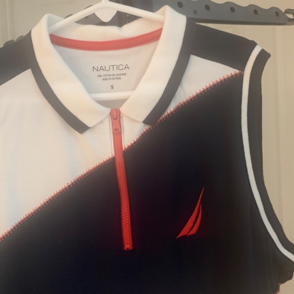 Nautical White/Blue/Red Sleeveless Polo Top sz S - Picture 2 of 4